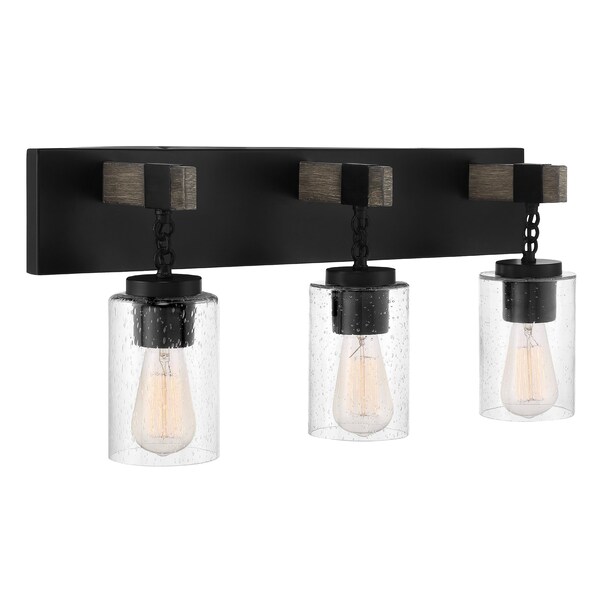 Designers Fountain Fulton 24in 3-Light Matte Black Industrial Indoor Vanity Light with Clear Seedy Glass Shades D202M-3B-MB - main